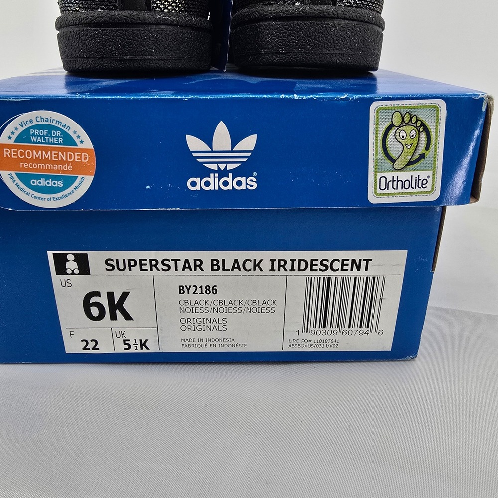 Adidas Superstar Black Iridescent Toddler Sneakers BY2186 Size 6K New - Picture 6 of 7